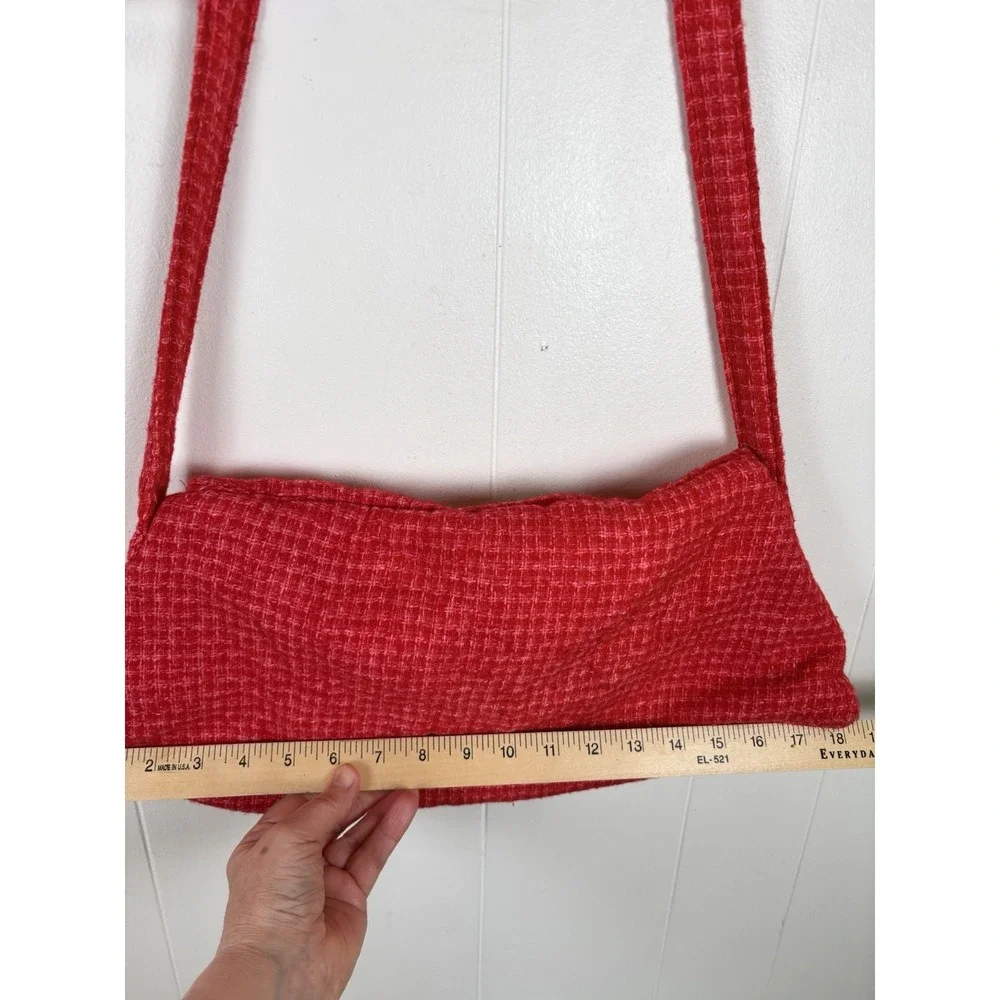 Handmade Vintage‎ Creations Salmon Pink Tweed Shoulder Bag Red Velvet Lined